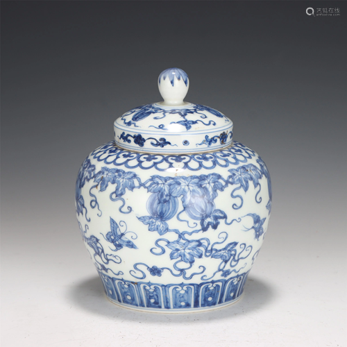 A CHINESE BLUE AND WHITE PORCELAIN JAR AND COVER