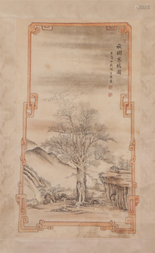 A CHINESE PAINTING OF BIRDS AND TREES