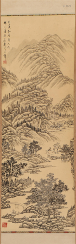 A CHINESE PAINTING DEPICTING MOUNTAIN VILLAGES SC…