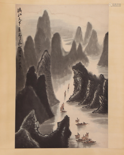A CHINESE LANDSCAPE PAINTING OF THE LIJIANG RIVER