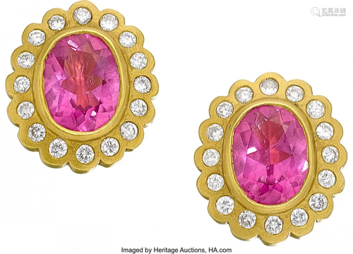 Tourmaline, Diamond, Gold Earrings Stones