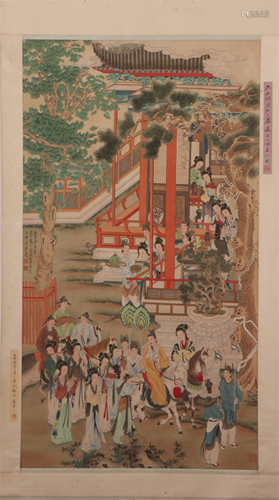 A CHINESE PAINTING OF FIGURES STORY