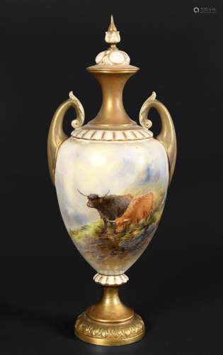 ROYAL WORCESTER LIDDED VASE - STINTON a large porcelain vase...