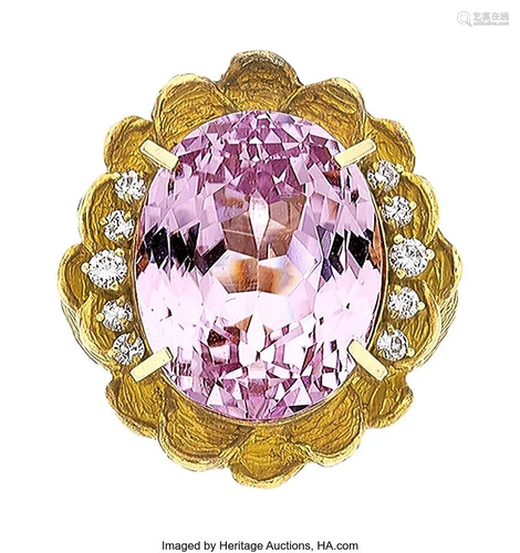 Kunzite, Diamond, Gold Ring Stones