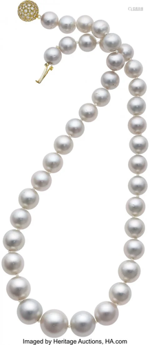 South Sea Cultured Pearl, Diamond, Gold Necklace