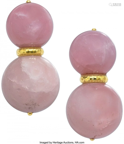 Andrew Clunn Rose Quartz, Gold Earrings Stones