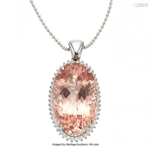 Morganite, Diamond, White Gold Pendant-Necklace