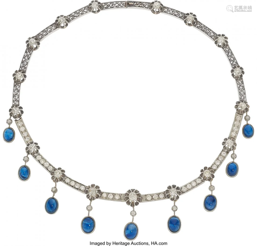 Antique Sapphire, Diamond, Silver-Topped Gold Ne