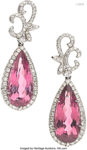 Pink Tourmaline, Diamond, White Gold Earrings S