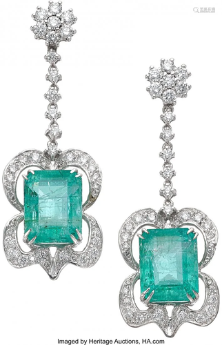 Zambian Emerald, Diamond, White Gold Earrings S