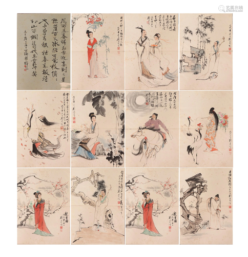 A CHINESE PAINTING ALBUM OF FIGURES AND INSCRIPTIONS