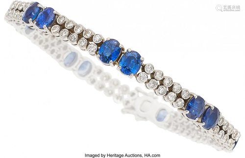 Sapphire, Diamond, White Gold Bracelet Stones