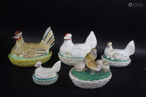 STAFFORDSHIRE POTTERY HEN TUREEN a brightly coloured example...