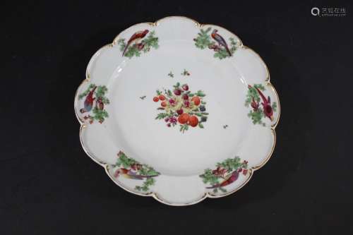 CHELSEA STYLE PORCELAIN PLATE of lobed form and painted in t...
