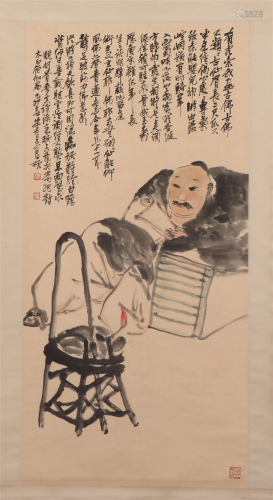 A CHINESE PAINTING OF FIGURE WITH INSCRIPTIONS