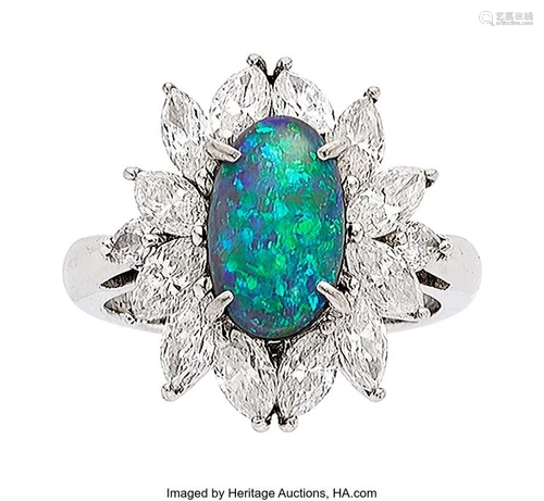 Black Opal, Diamond, Platinum Ring Stones