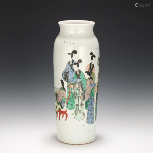 A CHINESE WU-CAI FIGURES STORY PORCELAIN VASE