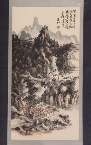 A CHINESE PAINTING OF LANDSCAPE AND FIGURES