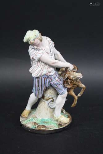 FRENCH POTTERY FIGURE & RAM - TOUL a late 19thc pottery figu...