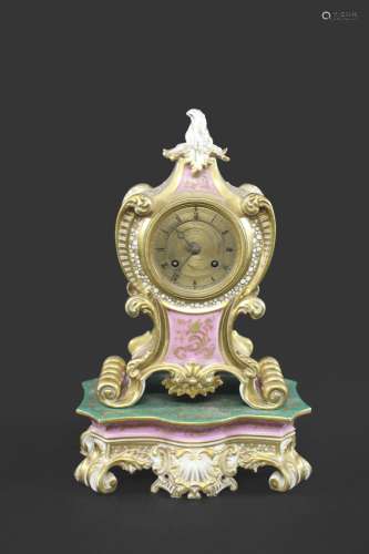 19THC FRENCH PORCELAIN MANTLE CLOCK & STAND the porcelain cl...