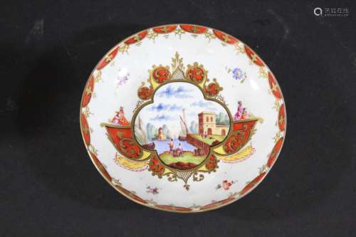 VIENNA PORCELAIN SAUCER the central panel painted with a lan...