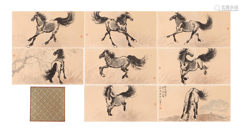 A CHINESE TWELVE PAGES PAINTING ALBUM OF HORSES