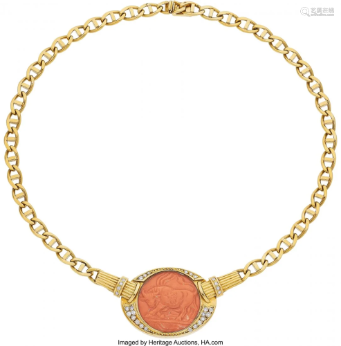 Coral, Diamond, Gold Necklace Stones