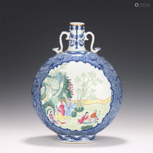 A CHINESE BLUE & WHITE FAMILLE ROSE PORCELAIN MOON