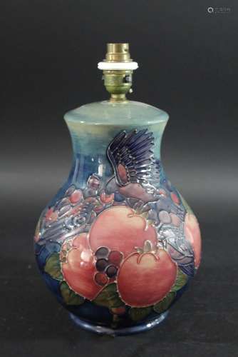 MODERN MOORCROFT LAMP in the Finches and Fruit design, the b...