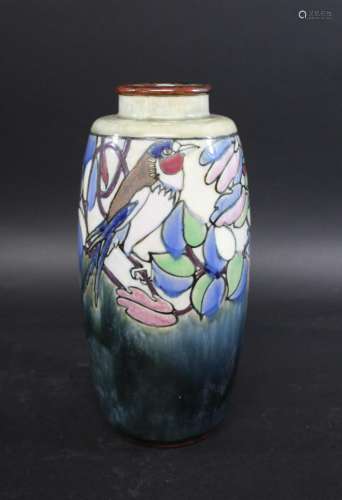 ROYAL DOULTON VASE - BIRD a large vase brightly painted with...