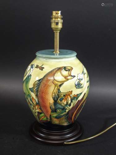 MOORCROFT LAMP - TROUT a large lamp in the Trout design, des...