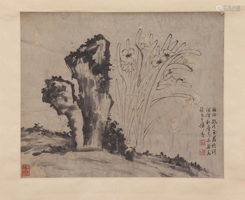 A CHINESE PAINTING OF ORCHIDS AND ROCKS