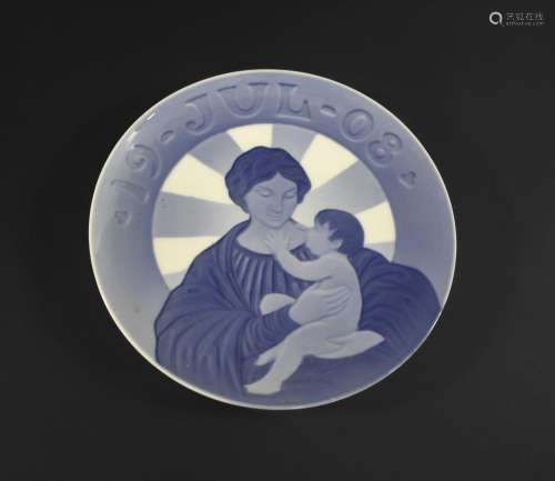 ROYAL COPENHAGEN - RARE 1908 CHRISTMAS PLATE the first Chris...