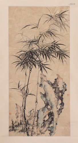 A CHINESE PAINTING OF BAMBOOS AND ROCKS