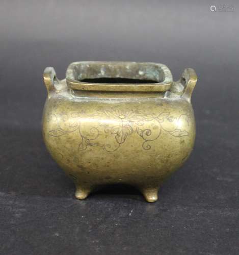 CHINESE BRONZE CENSOR a small 19thc bronze censor, of squat ...