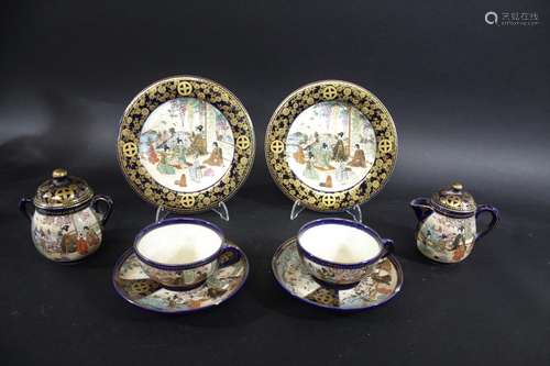 JAPANESE SATSUMA TEA SET Meiji period, a tea for two tea ser...