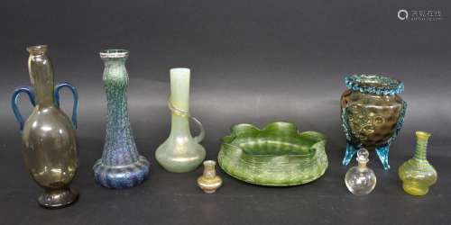 ART GLASS including a Loetz style glass bowl (18cms across),...