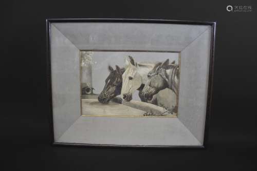 JAPANESE SILK EMBROIDERED PICTURE OF HORSES - S NISHIMURA, T...