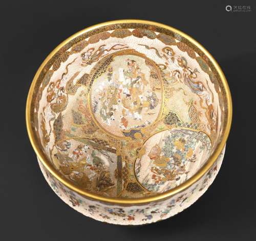 JAPANESE SATSUMA BOWL - RYOZAN Meiji period, the circular fo...