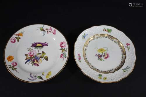 SWANSEA PORCELAIN PLATE the centre painted with flowers, wit...