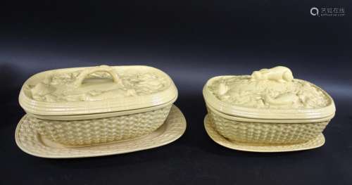 19THC POTTERY GAME PIE DISH & STAND a large game pie dish, t...
