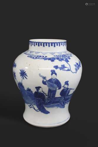 19THC CHINESE PORCELAIN BLUE & WHITE JAR - QING DYNASTY pain...