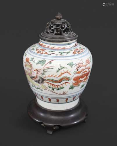 CHINESE WUCAI JAR 17thc, the rounded sides rising from a sli...