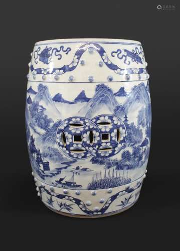 19THC CHINESE BLUE & WHITE GARDEN SEAT the barrel shaped sea...