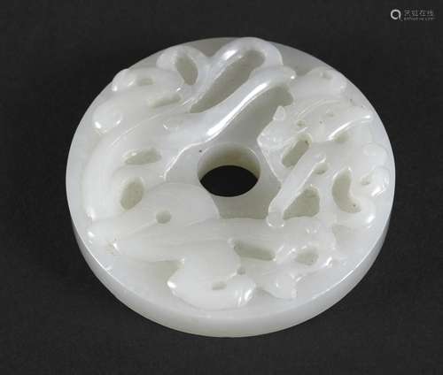 CHINESE JADE CIRCULAR BI, QING DYNASTY 19thc, one side carve...