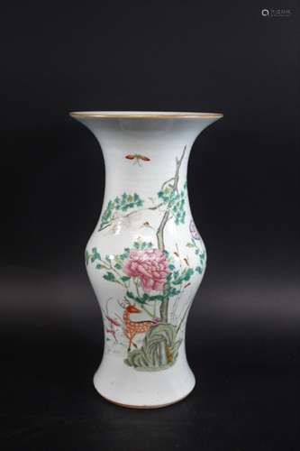 LATE 19THC CHINESE VASE - DEER & CRANE a late 19thc famille ...