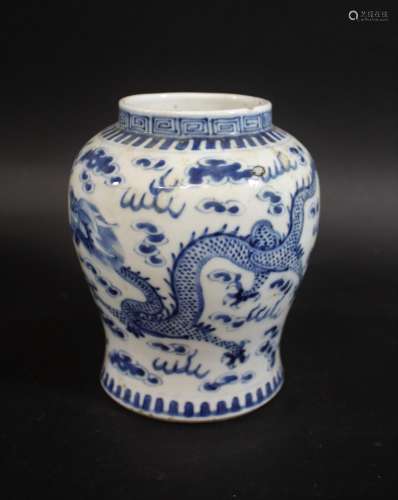 CHINESE BLUE & WHITE PORCELAIN JAR late 19thc of squat form,...