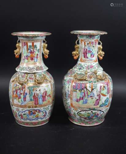 CHINESE CANTONESE VASES two similar 19thc Cantonese vases th...