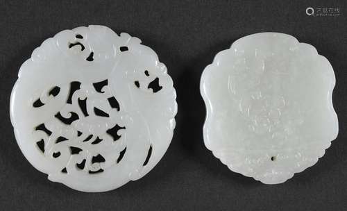 TWO CHINESE WHITE JADE PLAQUES, LATE QING DYNASTY/REPUBLIC P...