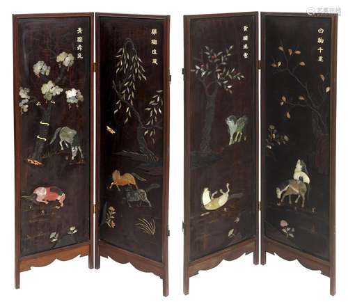 CHINESE INLAID HARDWOOD SCREEN a four fold screen in two sep...